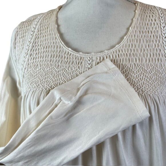Peruvian Connection Nightgown Pima Cotton Ivory Hand Stitched Detail Medium - Picture 5 of 13